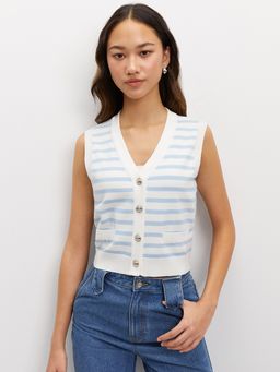 Pomelo - Knit Stripe Vest Top - Blue