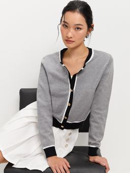 Pomelo - Contrast Trim Cardigan - Grey
