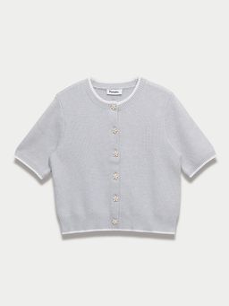 Pomelo - Flower Button Knit Top - Light Grey