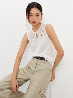 Pomelo - Pointelle Sleeveless Top - Off-White