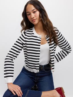 Pomelo - Stripe Knit Cardigan - Black