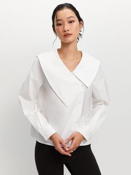 Pomelo - Asymmetric Collar Top - White
