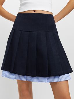 Pomelo - Layered Pleated Skirt - Dark Navy