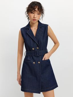 Pomelo - Belted Denim Dress - Blue