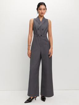 Pomelo - Collared Jumpsuit - Light Grey
