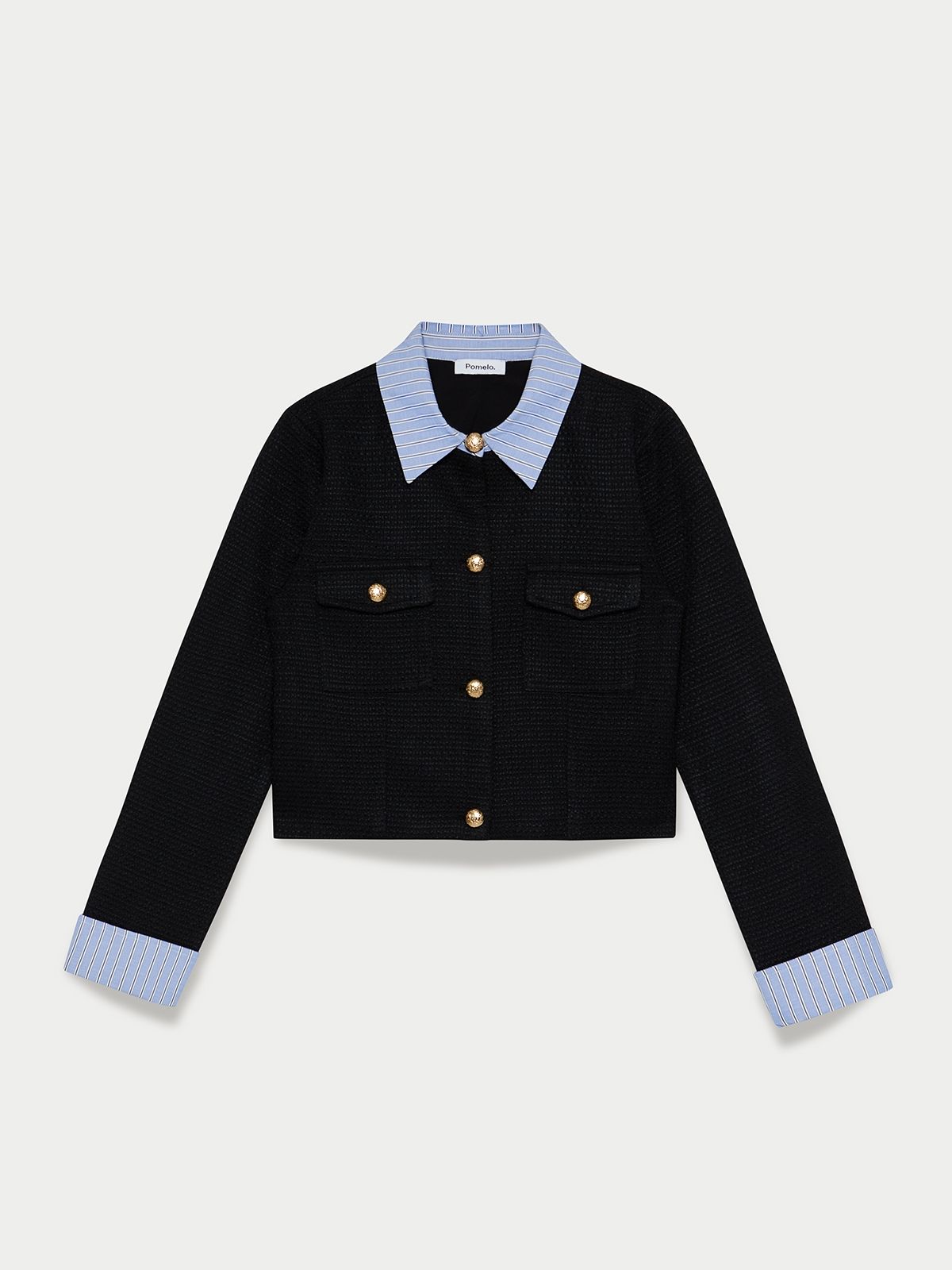pomelo Cropped Tweed Jacket - Black-picture-19
