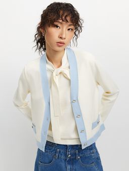 Pomelo - Contrast Trim Cardigan - White