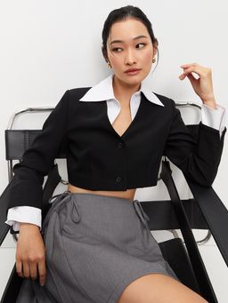 Pomelo - Layered Cropped Blazer - Black