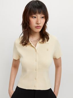 Pomelo - Embroidered Logo Knit Polo Top - Ivory