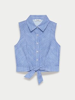 Pomelo - Striped Tie-Front Top - Light Blue