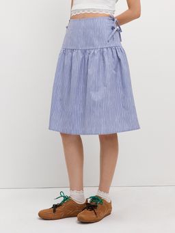 Pomelo - Striped Bow Tie Skirt - Light Blue