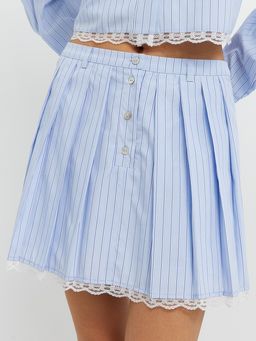 Pomelo - Striped Lace Trim Skirt - Light Blue