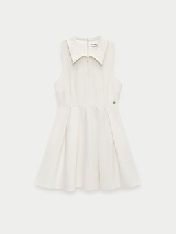 Pomelo - Polo Collar Pleated Dress - Ivory