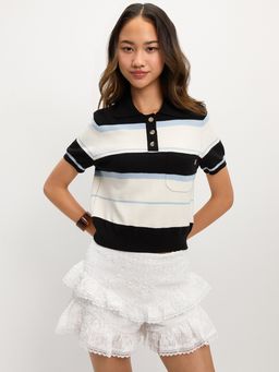 Pomelo - Stripe Polo Top - Blue