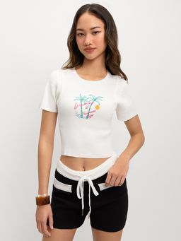 Pomelo - Embroidered Knit Top - White