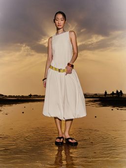 Pomelo - Asymmetric Bubble Skirt Dress - Nude