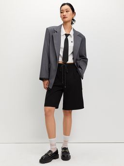 Pomelo - Frayed Hem Blazer - Mid Grey
