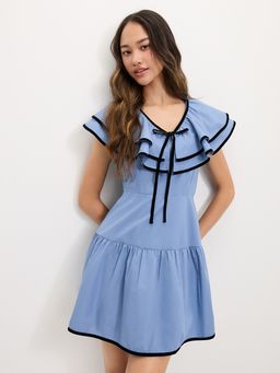 Pomelo - Ruffled Bow Tie Dress - Blue