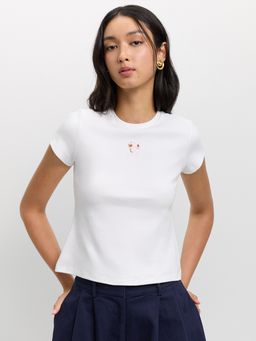 Pomelo - Embroidered Logo Tee - White