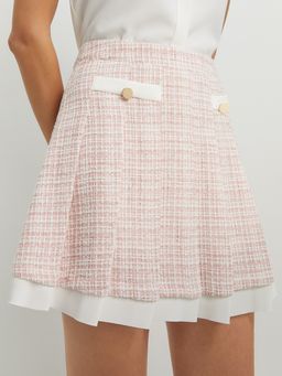 Pomelo - Tweed Pleated Skirt - Light Pink