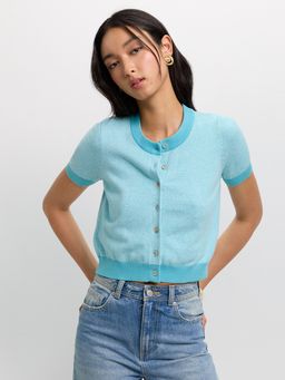 Pomelo - Cropped Knit Cardigan - Light Blue