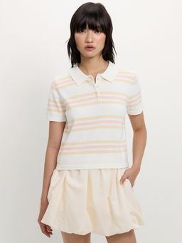 Pomelo - Striped Polo Top - Ivory