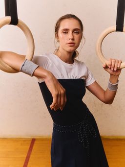 Pomelo - Layered Bodice Top - Navy/White