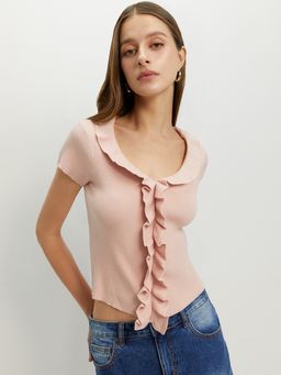 Pomelo - Ruffled Knit Top - Light Pink