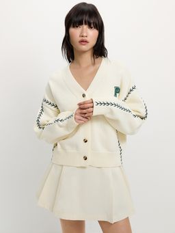 Pomelo - Embroidered Cardigan - Off-White