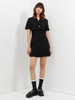 Pomelo - Layered Single Button Dress - Black
