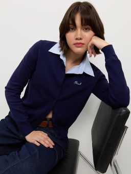 Pomelo - Embroidered Cardigan - Navy