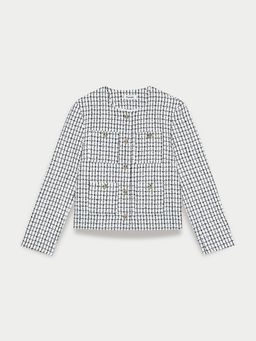 Pomelo - Checkered Tweed Jacket - White