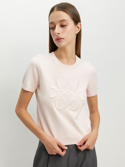 Pomelo - Embroidered Knit Top - Light Pink