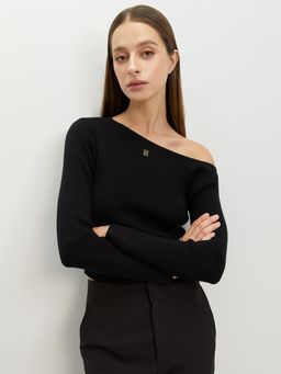 Pomelo - Asymmetric Knit Top - Black