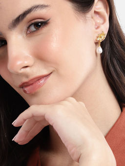 Carlton London - 18Kt Gold Plated with Pearl Floral Drop Earring