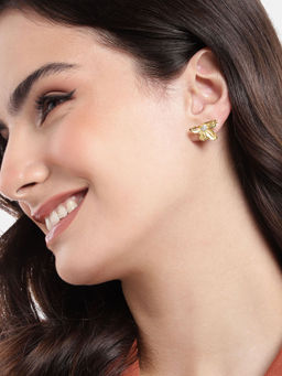 Carlton London - 18Kt Gold Plated with Cz Floral Bold Stud Earring