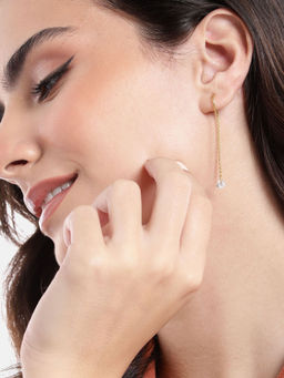 Carlton London - 18Kt Gold Plated Dangling Solitaire Threader Earring