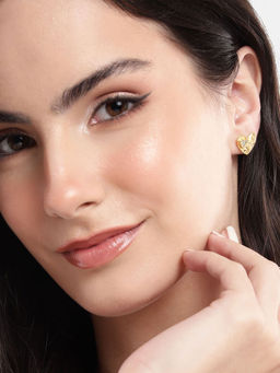 Carlton London - 18Kt Gold Plated with Cz Textured Heart Stud Earring