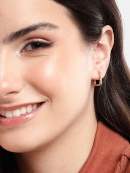 Carlton London - 18Kt Rose Gold Plated Square Hoop Earring