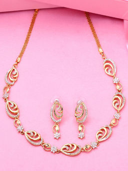 Estele - Gold Plated Sartdust Flower Designer Necklace with Crystals for Women (Set of 2)