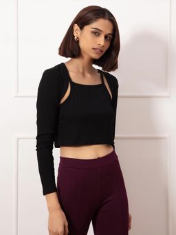 Twenty Dresses by Nykaa Fashion - Basics Black Solid Square Neck T Shirt