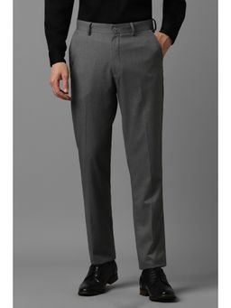 Louis Philippe - Men Grey Slim Textured Flat Front Formal Trousers
