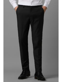 Louis Philippe - Men Black Slim Fit Check Flat Front Formal Trousers
