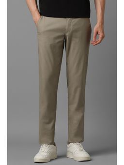 Louis Philippe - Men Brown Slim Tapered Fit Textured Flat Front Casual Trousers