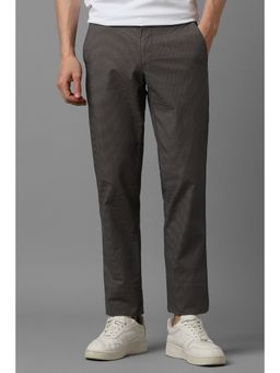 Louis Philippe - Men Brown Slim Tapered Fit Print Flat Front Casual Trousers