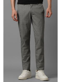 Louis Philippe - Men Grey Super Slim Fit Check Flat Front Casual Trousers