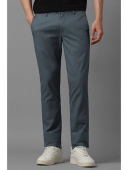 Louis Philippe - Men Blue Super Slim Fit Check Flat Front Casual Trousers
