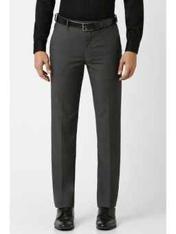 Van Heusen - Men Grey Textured Slim Fit Formal Trousers