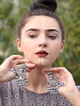 Odette - Silver Embellished Sequined Drops & Danglers Earrings