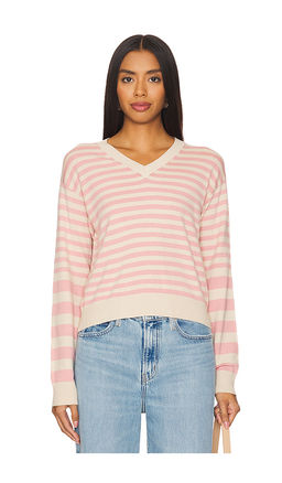 Monrow - Light Soft Knit Stripe V Neck Sweater